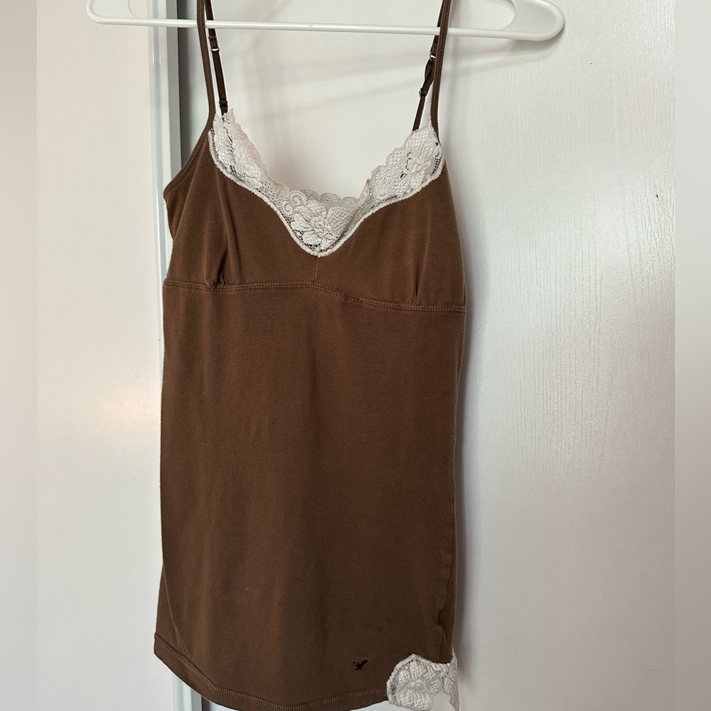 Vintage American Eagle Brown Lace-Trim Cami Tank Top